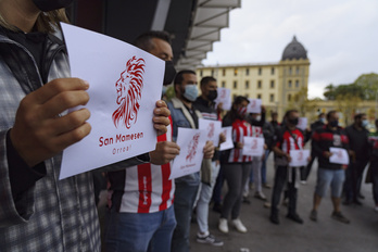 Presentación en San Mamés de la nueva dinámica para impulsar una grada de animación. (Aritz LOIOLA / FOKU)