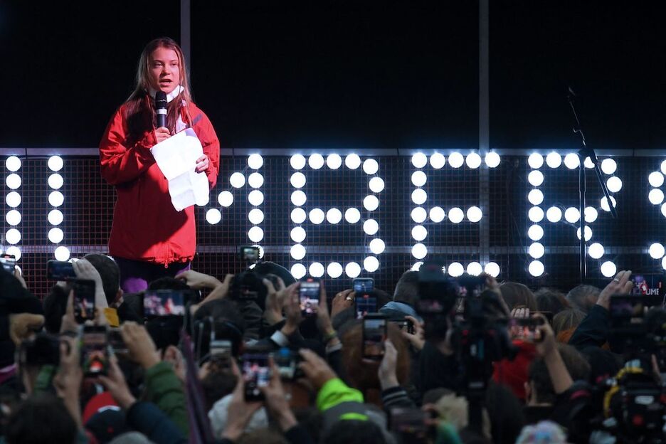 Greta Thunberg ekintzaile suediarra, bukaerako hitzaldian. (Daniel LEAL-OLIVAS/AFP)