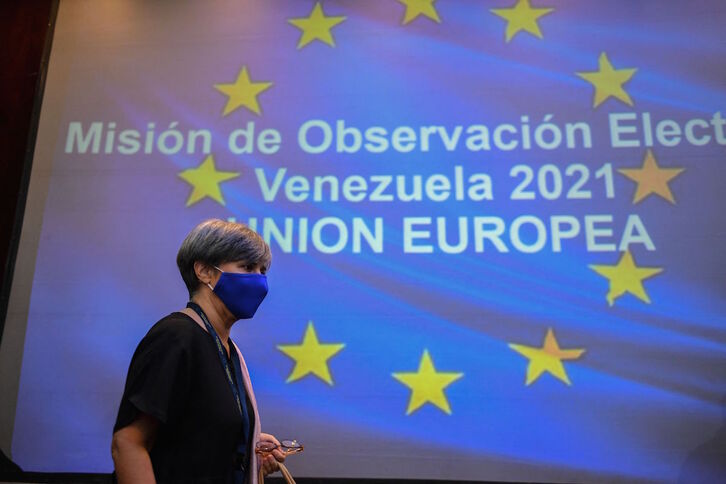 La jefa de la misión observadora de la UE, Isabel Santos. (Yuri CORTEZ/AFP)