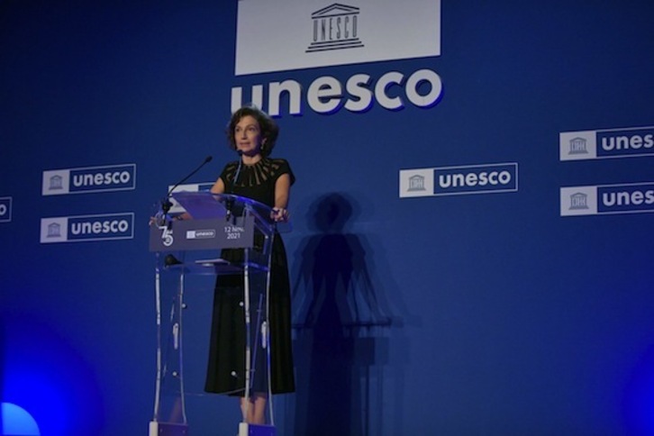 Audrey Azoulay Unescoko zuzendari nagusia, artxiboko irudian. (Julien DE ROSA/AFP)