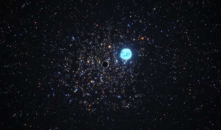 Reprodución artística de una estrella orbitando un agujero negro en un cluster de estrellas observador por el ESO. (ESO/AFP)