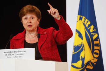 Kristalina Georgieva, directora gerente del FMI, en una intervención en París. (Ludovic MARIN / AFP)