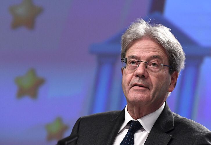 El comisario Gentiloni durante la presentación de la propuesta de la Comisión Europea contra la elusión fiscal. (John THYS/AFP)