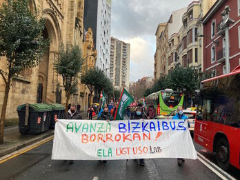 Manifestación de la plantilla de Avanza Bizkaibus en su día de huelga.