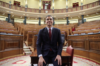 El presidente del Gobierno español, Pedro Sánchez, en el Congreso. 