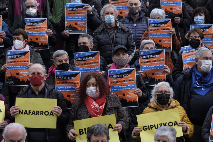 Comparecencia de pensionistas, hoy en Donostia.