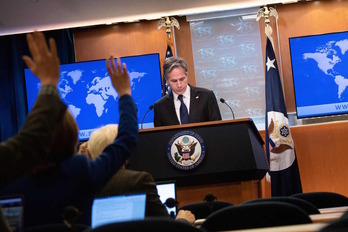 El secretario de Estado de EEUU, en la rueda de prensa.