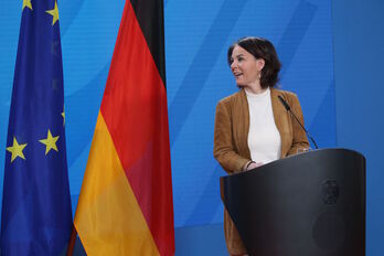 Annalena Baerbock, durante una conferencia con su colega de los Países Bajos, en Berlín.