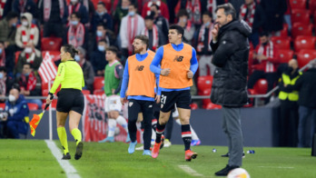 Capa salió a calentar ante el Espanyol.