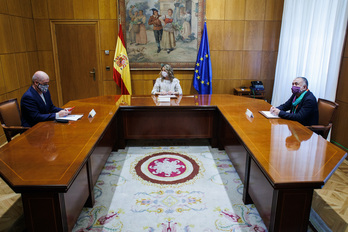 Unai Sordo, Yolanda Díaz y Pepe Álvarez han firmado el acuerdo este miércoles.