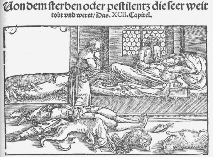 Grabado del año 1532 sobre las fatalidades de la Peste Negra.