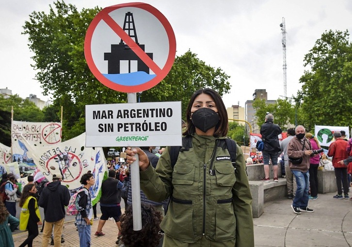 Protesta contra la exploración de hidrocarburos en el Mar Argentino, el pasado mes de enero en 