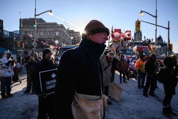 Protestas en el centro de Ottawa.