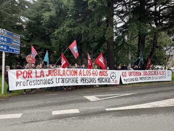 Profesionales del sector del transporte se han movilizado ante las Delegaciones del Gobierno español para reclamar poder jubilarse a los 60 años. 