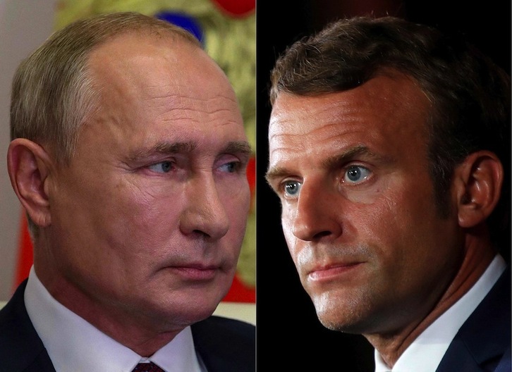 Combo con las imágenes de los presidentes ruso y francés.