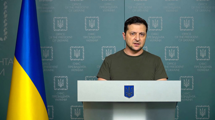 El presidente ucraniano, Volodymyr Zelensky, en un discurso televisado.