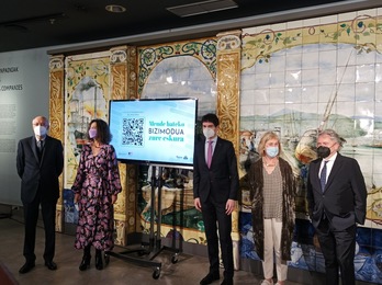 Francisco Javier Zubiaur, Lorea Bilbao, Unai Rementeria, Igone Etxebarria y Emiliano Lopez Atxurra en la presentación de Itsasmuseum.