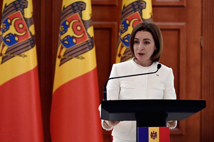 La presidenta de Moldavia, Maia Sandu, durante la visita del secretario de Estado de EEUU, Antony Blinken, el domingo a Chisinau. 