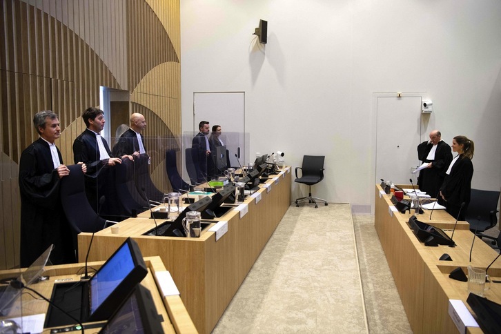 La sala del tribunal del juicio por el derribo del vuelo MH17 en 2014, en Badhoevedorp (Países Bajos), este 7 de marzo.