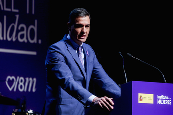 Pedro Sánchez, durante un acto institucional por el 8-M el lunes en Madrid.