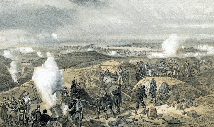 Un grabado sobre el asedio de Sebastopol, durante la Guerra de Crimea, en 1855.
