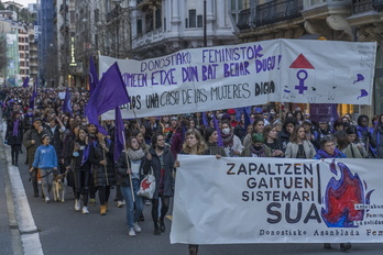 Manifestación del movimiento feminsita en Donostia, el pasado 8 de marzo. 
