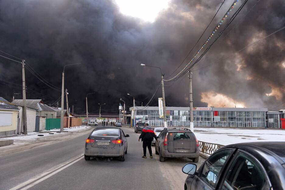 Fuego en un mercado de Jarkov.