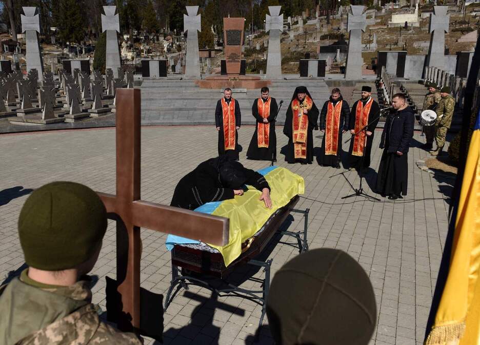 Funeral de un soldado ucraniano en Leópolis.