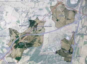 Plano de los terrenos para parque fotovoltaicos entre Miñao y Legutio recogidos en los planes de Lakua.