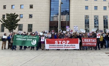 Concentración de apoyo a los colectivos que han acudido al acto de conciliación por sus denuncias sobre las macrogranjas de Caparroso.