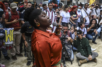 La candidata a la Vicepresidencia de Colombia por la alianza de izquierda del Pacto Histórico, Francia Márquez, durante un mitin en Medellín, el lunes 4 de abril.