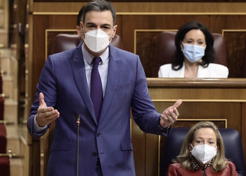 Pedro Sánchez, esta mañana en el Congreso de los Diputados.