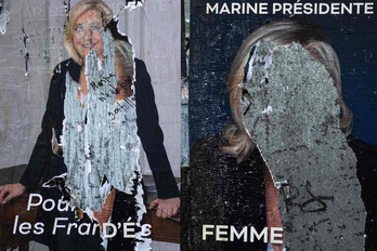 Marine Le Penen afixak ezabatu zituzten Parisen eskuin-muturraren aurka asteburuan eginiko mobilizazioen testunguruan.