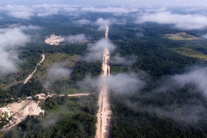 Vista aérea de la construcción del Tren Maya en Escarcega, en el estado mexicano de Campeche. 