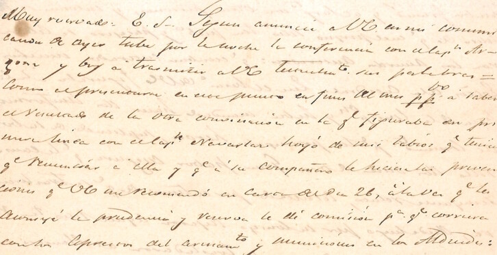 Carta donde se detalla la reunión con los militares de La Merced.