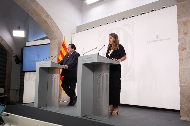 Joan Ignasi Elena y Patrícia Plaja, durante la rueda de prensa posterior al Consell Executiu de este martes.