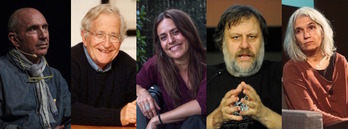 De izquierda a derecha, Llach, Chomsky, Ituño, Zizek y Gopegui. 