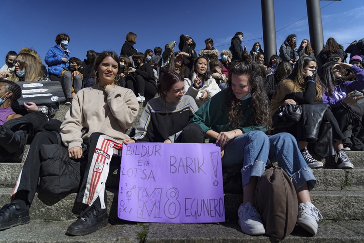 Protesta de estudiantes el pasado 8 de Marzo, en Bilbo.