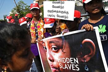 Manifestación de sensibilización en el Día Mundial Contra el Trabajo Infantil, el pasado 12 de junio, en la ciudad india de Chennai.
