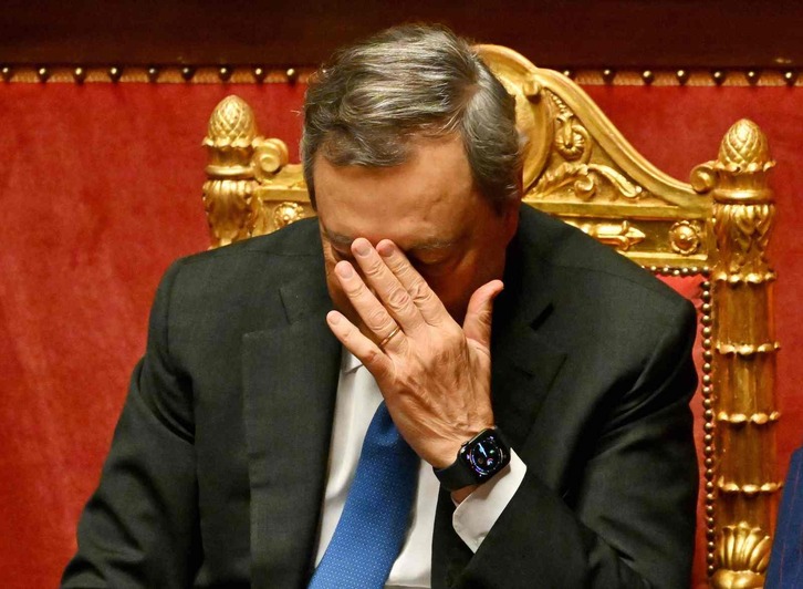 Mario Draghi, durante la sesión de este miércoles en el Senado italiano. 