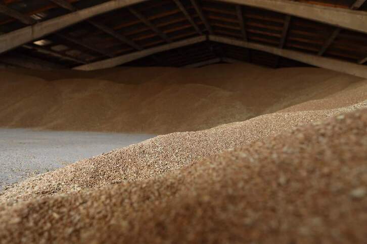 Grano almacenado en una granja cerca de Izmail, en la región de Odessa.