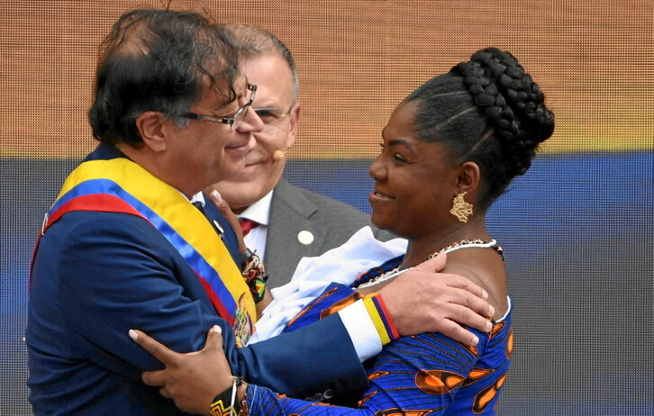 Gustavo Petro y Francia Márquez, ya como presidente y vicepresidenta de Colombia, en el acto de ayer en Bogotá.