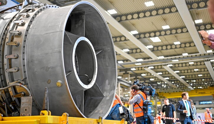 Una turbina del Nord Stream en la planta de Siemens en Mülheim, Alemania.