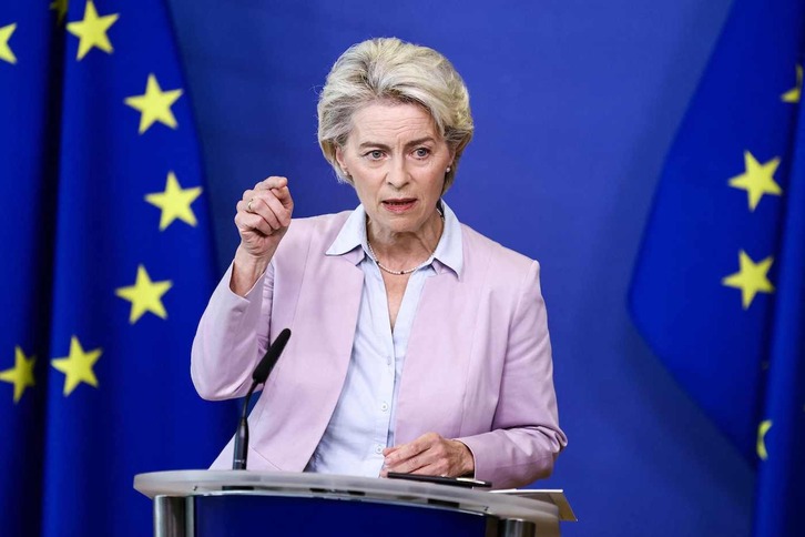 La presidenta de la Comisión Europea, Ursula von der Leyen, durante la rueda de prensa celebrada este miércoles en Bruselas.