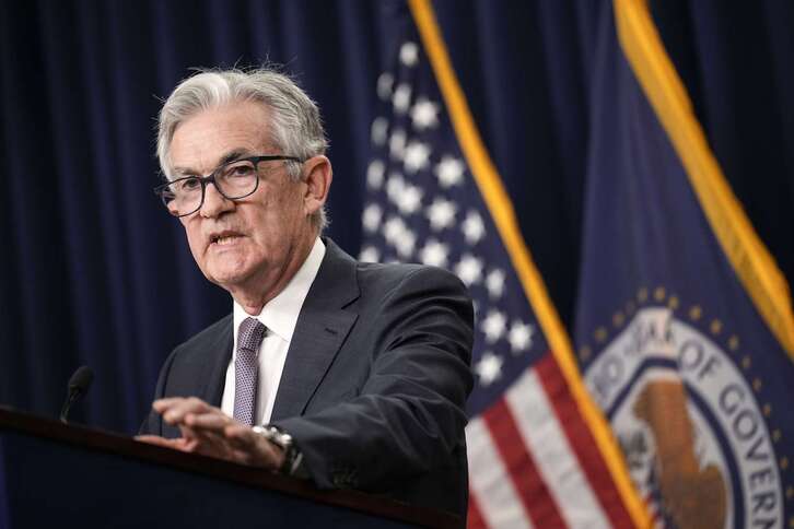 Jerome Powell en la conferencia de prensa posterior a la reunión del Comité de Política Monetaria de la Fed.