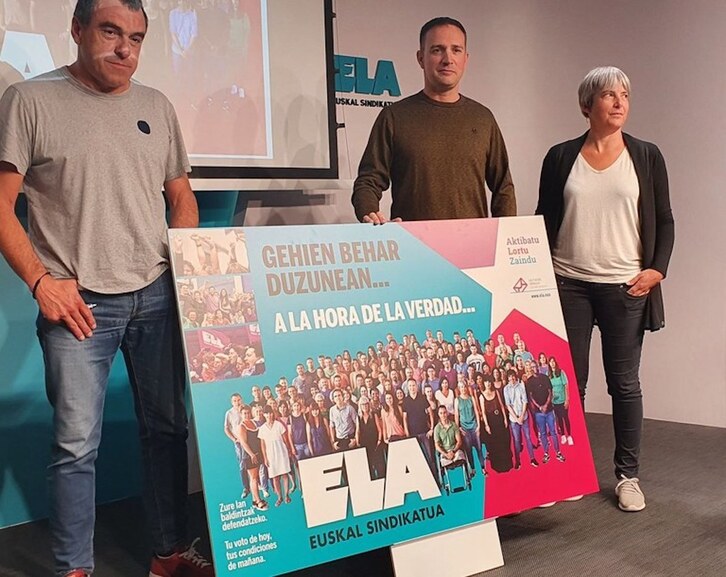 Joseba Villarreal, Mitxel Lakuntza y Amaia Muñoa en la presentación de la campaña.
