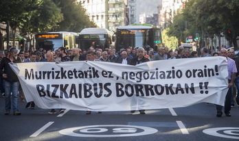 Movilización de trabajadores de Bizkaibus en 2018.