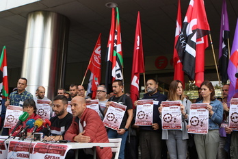 Representantes de CCOO, LAB y UGT en el Metal de Bizkaia cuando anunciaron las tres jornadas de huelga.