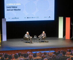 Làzló Földényi y José Luis Villacañas, ayer en el Baluarte.