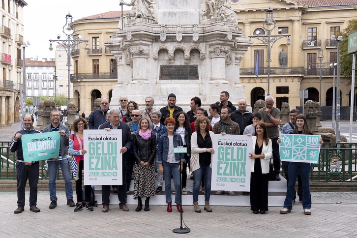 Comparecencia de EH Bildu en Iruñea en la que se ha hecho un llamamiento a acudir a la manifestación del 12 de noviembre.
